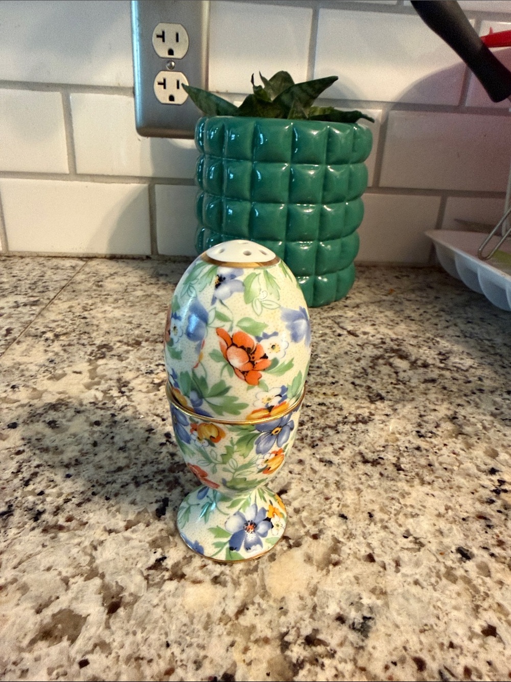 Floral Ceramic Egg Salt Shaker in Multicolor
